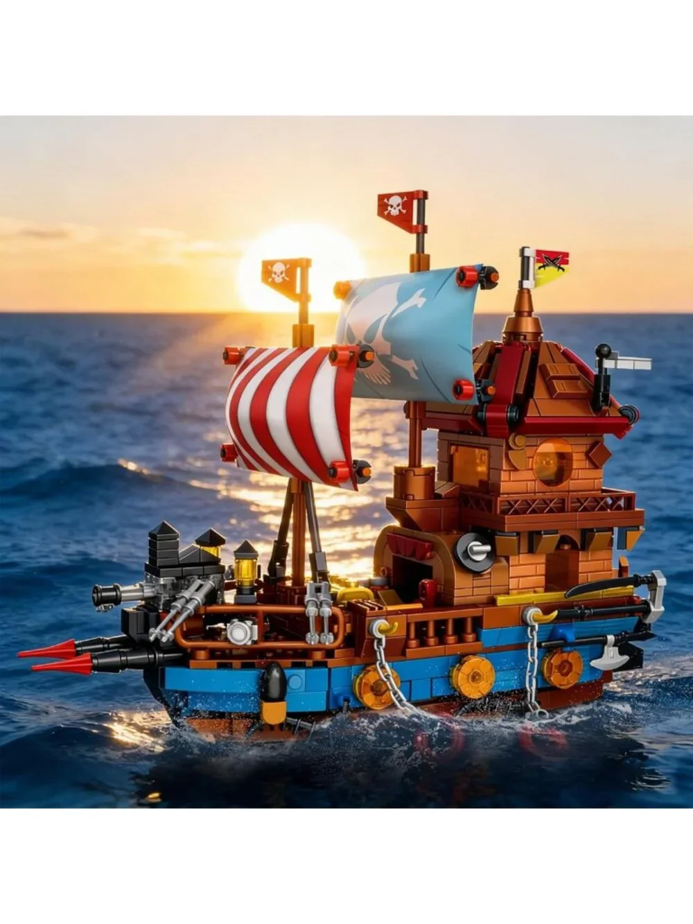LED Lighted Pirate Ship Building Kit - 916PCS Blocks Set with Treasure Chest